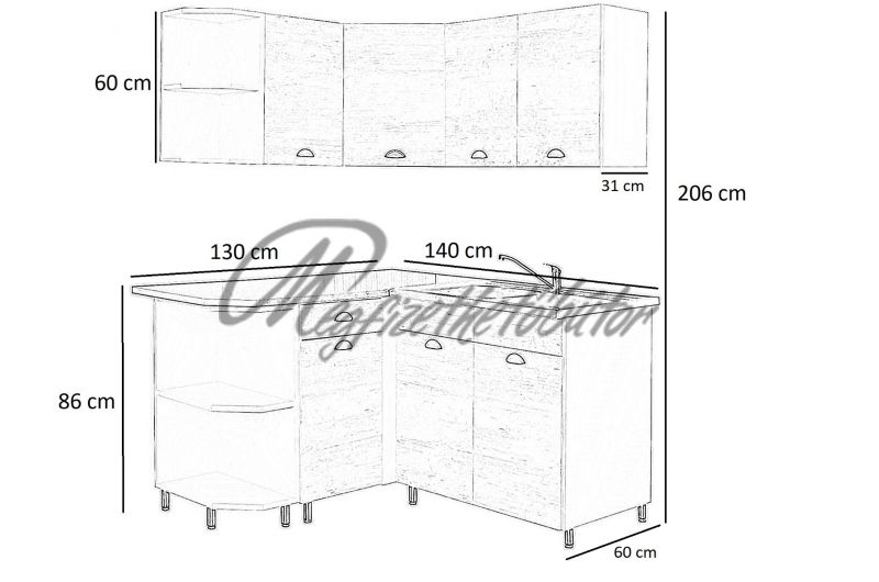 Zsófia sarok konyha 130x140 cm