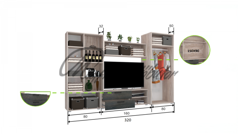 Capri 320 cm szekrénysor