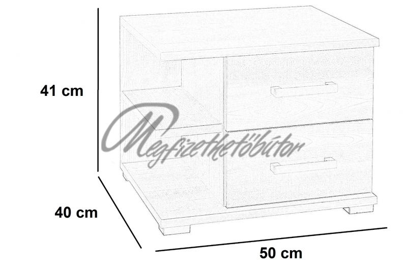 Messina 2 fiókos polcos éjjeliszekrény