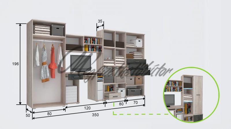 Next tanuló szekrénysor 350 cm