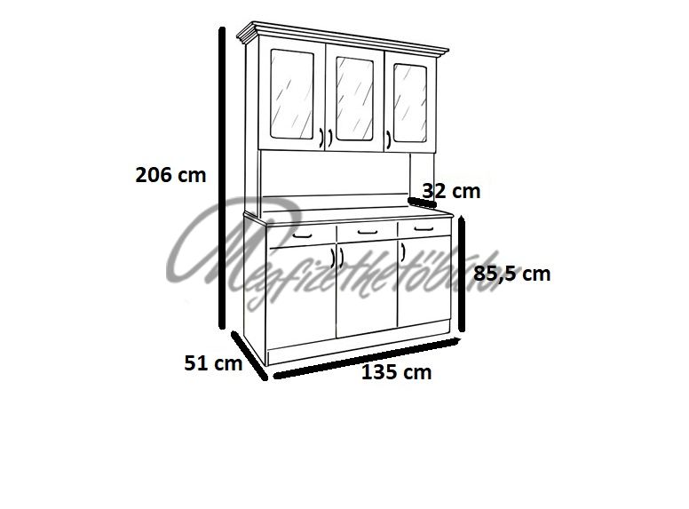Tálalószekrény 135-ös rövid ajtós